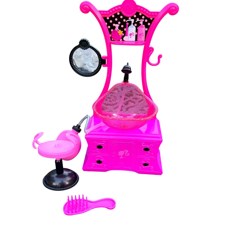 Mattel Barbie Salon Playset 2008 Pink Vanity Chair Hair Dryer Vintage Accessory